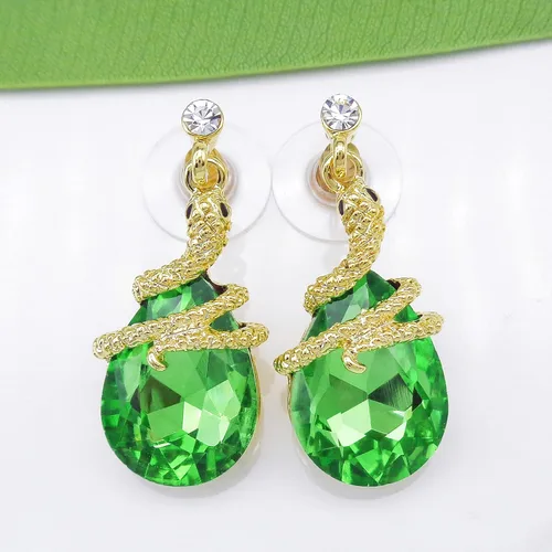 Vista 30 de Navachi Pendientes colgantes de gota de serpiente con forma de pera multicolor de cristal chapado en oro de 18 quilates