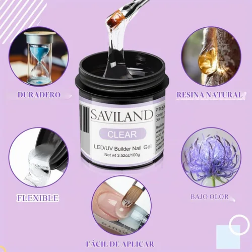 Vista 5 de SAVILAND Gel de Uñas LED y UV Constructor - 100 G de Gran Capacidad Gel Claro Duro para Uñas, Kit de Fortalecimiento de Extensión de Uñas A - Gel