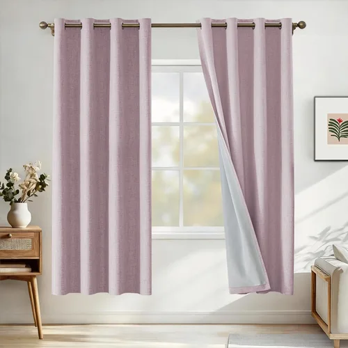 Vista 80 de Cortinas 100% opacas para dormitorio, cortinas opacas de 63 pulgadas de largo, cortinas opacas de lino para sala de estar, cortinas con ojales