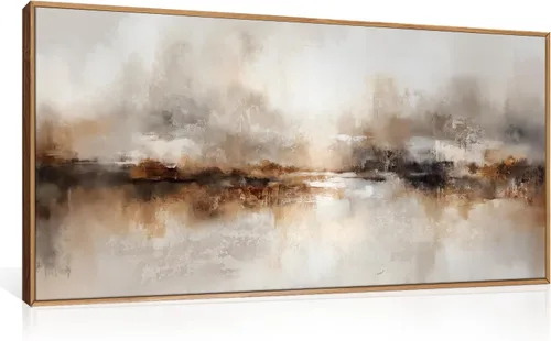 Vista 13 de Arte de Pared de Lienzo Enmarcado con Grandes Pinceladas Abstractas, Decoración de Pared Azul Marino Neutro, Pintura de Pared Moderna en Tonos