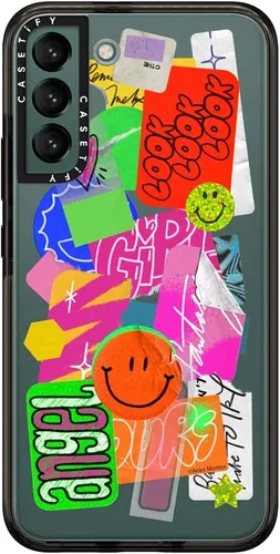 Vista 4 de CASETiFY Funda de impacto para Galaxy S22+ - Adhesivo Aries Moross, color negro transparente