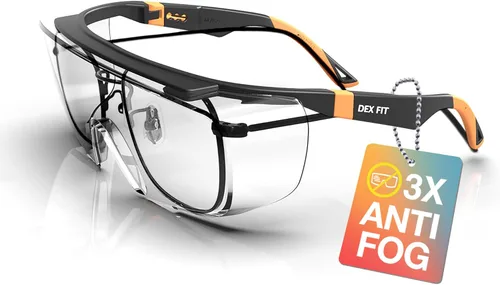 Vista 13 de DEX FIT Safety Glasses SG210 Series - Anti-Fog & Scratch Resistant Z87.1 Certified, Adjustable Temples Azul