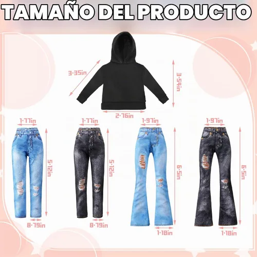 Vista 3 de Bencailor 8pcs ropa de muñeca suéter y pantalón de mezclilla, negro Negro Naranja Rojo Verde