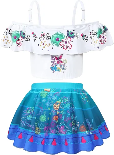 Vista 2 de Weholmy Vestido de traje de baño Mirabel para niñas y niños, Isabela Dolores, traje de baño de princesa con volantes y volantes de dos piezas