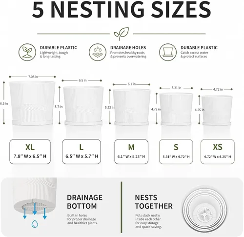 Vista 7 de 2 macetas para interiores, macetas pequeñas de 4.8 pulgadas + 5.5 pulgadas Beige