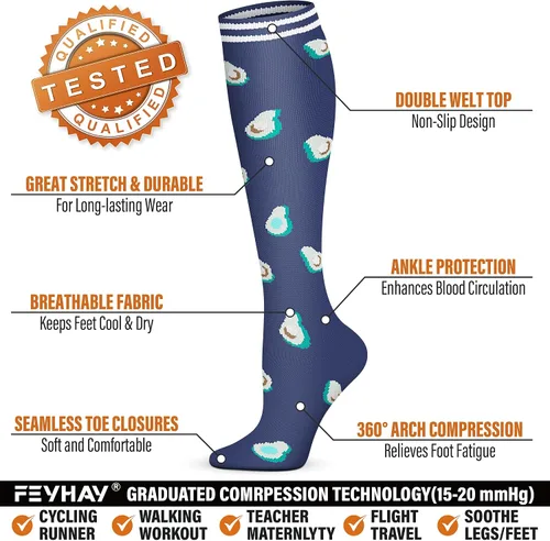 Vista 4 de FEYHAY Calcetines de compresión de cobre (5 pares) de 15-20 mmHg, la circulación es la mejor atlética y diaria para hombres y mujeres, correr