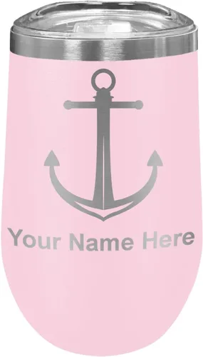 Vista 17 de LaserGram Vaso de vino de acero inoxidable de doble pared, ancla de barco, grabado personalizado incluido (negro)