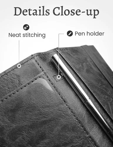 Vista 4 de Yarnic Funda para chequera personal, soporte para chequera con soporte para bolígrafo y divisor de plástico transparente integrado para cheques