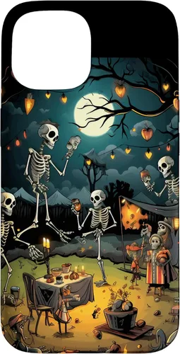 Vista 6 de Funda para disfraz de Halloween para iPhone 16 de noche de terror de esqueleto