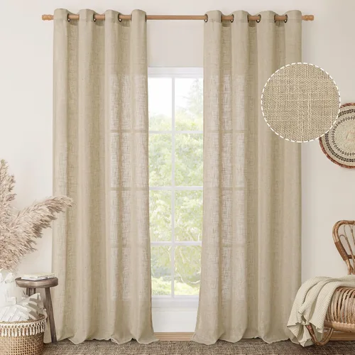 Vista 23 de LAMIT Cortinas de lino marrón caramelo para sala de estar, 84 pulgadas, de lino sintético, texturizado, filtrante de luz, paneles de privacidad