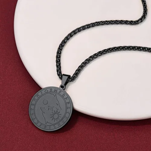 Vista 8 de FaithHeart Collar con colgante de lobo vikingo nórdico para hombres y mujeres, acero inoxidable, chapado en oro de 18 quilates, joyería con embalaje