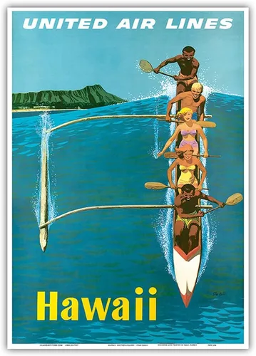 Vista 11 de Hawaii - United Air Lines - Póster de viaje de aerolínea vintage por Stan Galli c.1960 - Impresión artística maestra (sin marco) 6 x 9 pulgadas