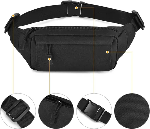 Vista 3 de Cangurera táctica pequeña para uso diario, para viajes, senderismo, escalada, correr (negro)
