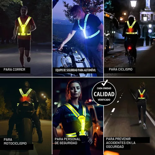 Vista 2 de Chaleco Reflectante LED Avanto, Original, Equipo Reflectante para Correr Recargable USB-C, Luces para Corredores, Equipo de Alta Visibilidad