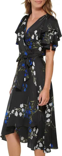 Vista 2 de DKNY Vestido asimétrico de manga corta con cuello en V