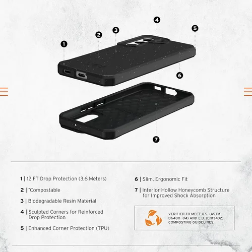 Vista 3 de URBAN ARMOR GEAR UAG - Funda protectora negra diseñada para Samsung Galaxy S22, 100% biodegradable, compostable, respetuosa con el medio ambiente
