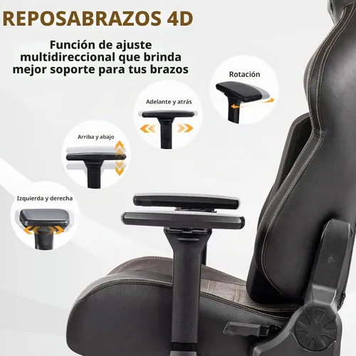 Vista 3 de Silla de juegos grande y alta de 440 libras, silla de juegos con base de metal, espuma viscoelástica lumbar, reposabrazos ajustable 4D, silla