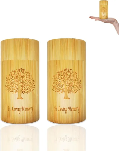 Vista 10 de Mini urnas de dispersión para cenizas humanas para adultos, diseño de árbol de la vida, urnas de bambú biodegradables grabadas, tubos de dispersión