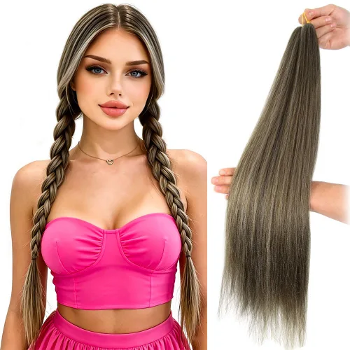 Vista 50 de Cabello trenzado burdeos, 10 pulgadas, 4 paquetes Cabello preestirado, trenzas de ganchillo cortas y rectas, textura Yaki, fibra sintética