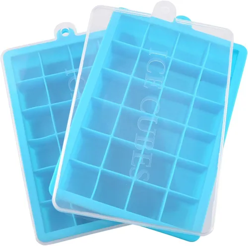 Vista 11 de Bandeja para cubitos de hielo, bandejas cuadradas de silicona para cubitos de hielo apilables de fácil liberación con tapa extraíble, 24 cavidades