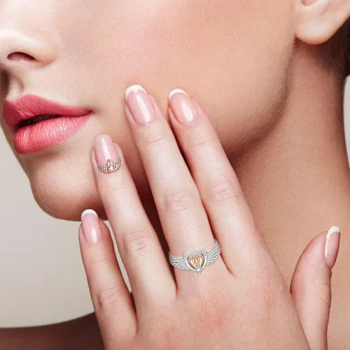 Vista 3 de Anillo de aborto espontáneo para mujer, anillo conmemorativo de pérdida de bebé, plata de ley, huella de corazón, mamá de un ángel, joyería