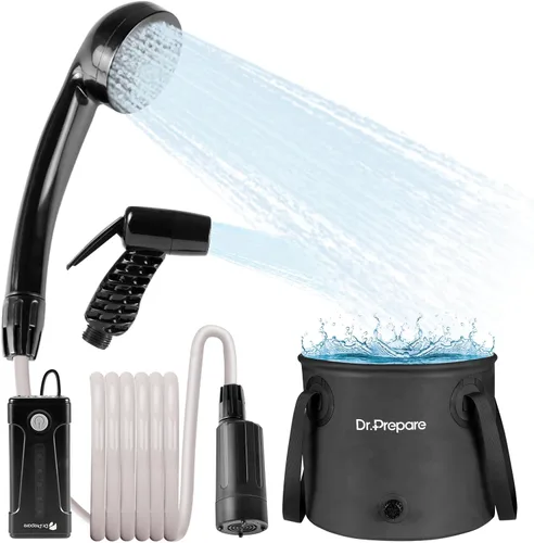 Vista 11 de DR.PREPARE Ducha portátil, bombas de ducha dobles para campamento, 2 × 5000 mAh, motor de 11,000 rpm, flujo de 1.32 galones/min, boquilla