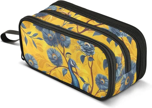 Vista 8 de Bolsas de lápices de nylon para la escuela neo-realismo pavo real mantequilla amarillo azul gran capacidad arte lápiz caso papelería bolsa