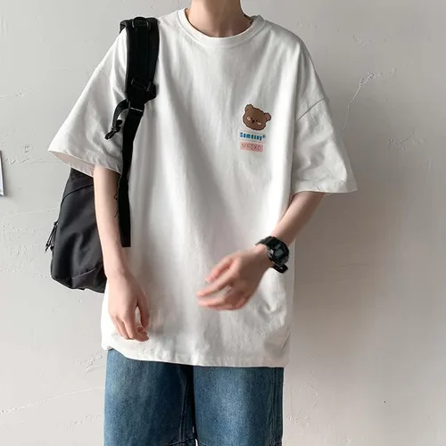 Vista 2 de CYee Camiseta punk de gran tamaño de manga corta para hombre, diseño de oso de dibujos animados japoneses, sudadera gótica Harajuku Streetwear