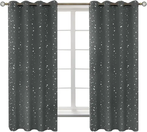 Vista 117 de BGment Cortinas opacas para dormitorio infantil, con aislamiento térmico, con ojales, estampado de estrellas plateadas, cortinas para oscurecer