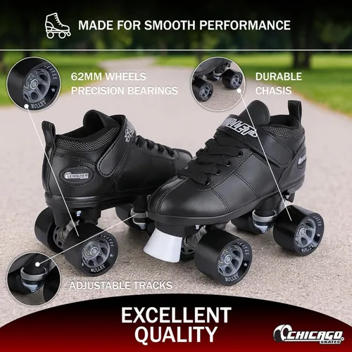 Vista 5 de Chicago Skates Bullet Speed Roller Skates – Adjustable Quad Roller Skates Women Men