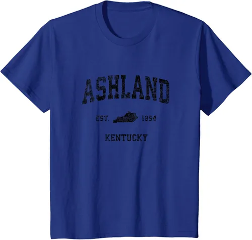 Vista 63 de Ashland Kentucky KY Vintage Sports Design Camiseta de impresión negra Asfalto