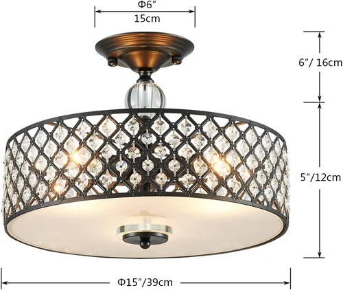 Vista 3 de Saint Mossi - Lámpara de araña de techo semiempotrada, moderna lámpara de techo de cristal K9 para comedor, sala de estar, dormitorio, 11 pulgadas