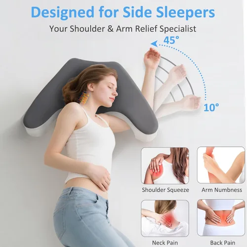 Vista 3 de Almohada para dormir de lado para aliviar el dolor de hombro Gris