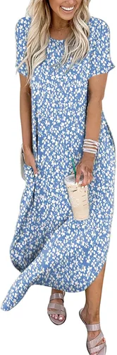 Vista 5 de ANRABESS - Vestido largo de playa de verano con bolsillos, suelto, informal, de manga corta, para mujer