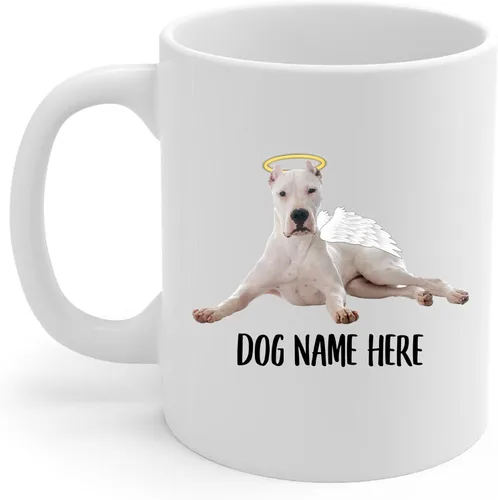 Vista 2 de Taza de café conmemorativa de alas de ángel argentino con nombre personalizado de perro acostado, regalos de condolencias para los amantes