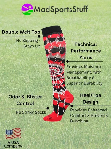 Vista 4 de MadSportsStuff Calcetines de teñido anudado locos para sóftbol, fútbol, voleibol, altos sobre la pantorrilla, calcetines atléticos divertidos