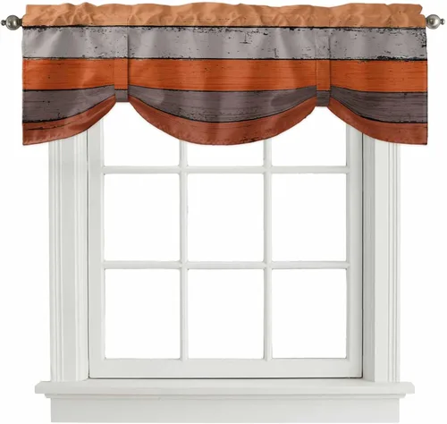 Vista 41 de Cenefa de cenefa retro rústica, antigua granja, madera de granero, rojo y marrón, cenefa de ventana para sala de estar, dormitorio, cenefa corta