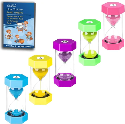 Vista 12 de SuLiao Temporizadores de arena 1m/2m/3m/5m/10 minutos, temporizador de arena de reloj de arena de plástico para niños, reloj de arena grande