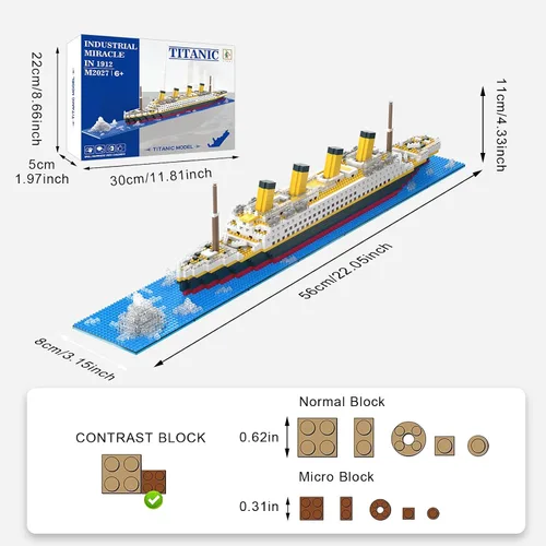 Vista 8 de Juego de construcción micro mini del Titanic, 1878 piezas de juguetes de construcción de modelo de barco grande, juguetes educativos de bricolaje