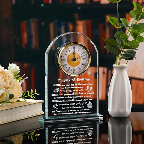 Vista 4 de Movdyka Regalos de 70 cumpleaños para mujeres y hombres – Reloj de cristal personalizado 1956 70 años de edad regalo para ella él – Ideas de regalos