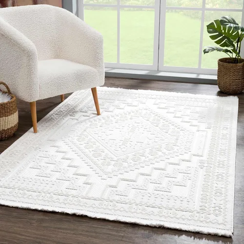Vista 9 de Hauteloom Ethereal - Alfombra de pasillo con borde geométrico de medallón de diamante, estilo bohemio de transición, tribal azteca del suroeste