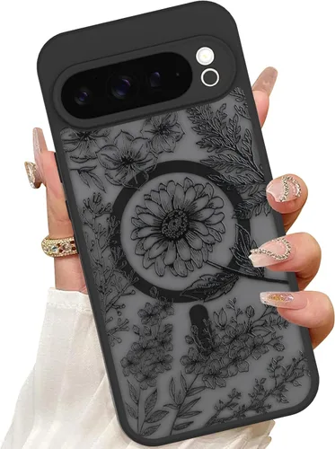 Vista 11 de ZIYE Funda magnética para Google Pixel 9 Pro XL de 6.8 pulgadas [compatible con MagSafe] funda de policarbonato duro y TPU suave con flor de cerezo