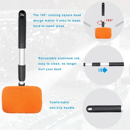 Vista 3 de Ziciner Limpiador de Parabrisas de Coche, Limpiaparabrisas de Limpieza Automática de Microfibra con Mango Extensible de Aluminio y 2 Cabezales