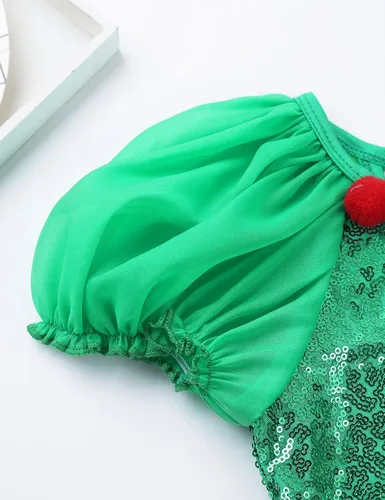 Vista 4 de zdhoor Disfraz de elfo de Navidad para niños y niñas vestido de fiesta de Navidad lentejuelas para cosplay trajes festivos