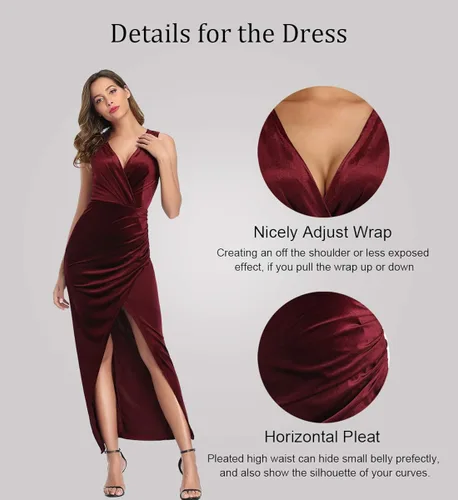 Vista 2 de Ababalaya Vestidos de dama de honor largos de terciopelo para mujer vestidos formales para inviernootoño boda