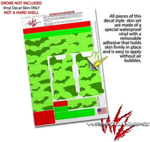 Vista 4 de Skin Wrap 2 Pack para DJI Ryze Tello Drone Deathrock murciélagos verde Drone No Incluidas