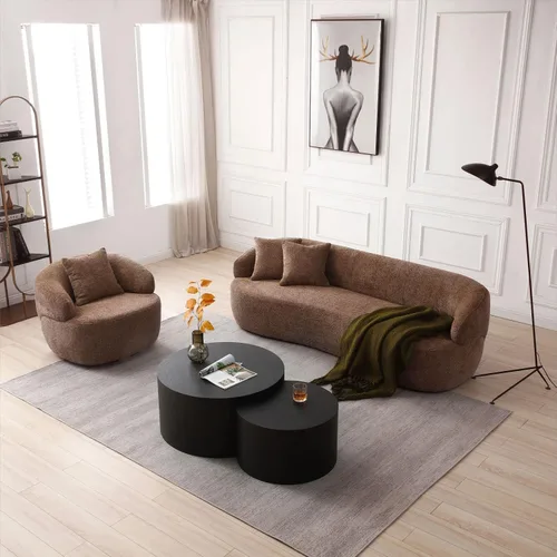 Vista 17 de KEVINSPACE Sofá curvo de 101 pulgadas, 4 asientos, moderno sofá de tela boucle de lujo, sofás de respaldo curvado de mediados de siglo, moderno