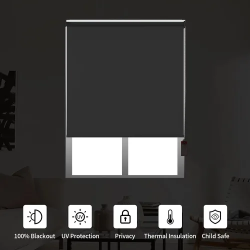 Vista 6 de ALLBRIGHT Persianas enrollables para ventanas, 100 % opacas, tela de protección UV, persianas con jacquard a rayas, persianas enrollables