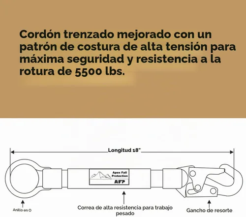 Vista 6 de AFP Extensión de anillo en D resistente de 18 pulgadas para protección contra caídas con gancho de presión y junta tórica. Cumple con OSHA/ANSI PPE