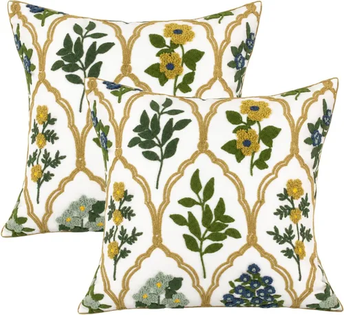 Vista 16 de YIcabinet Paquete de 2 Fundas de Almohadas Decorativas, Fundas de Almohadas Bordadas con Diseño de Hojas y Copos de Nieve, Fundas de Almohadas